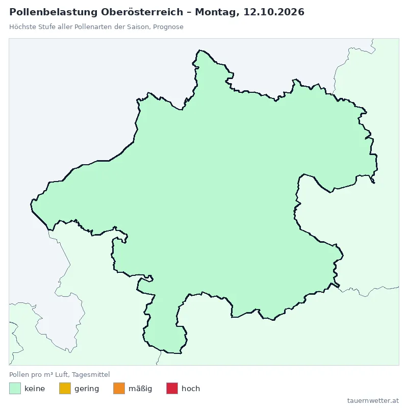 Pollenbelastung Oberösterreich Montag, 12.10.: Prognose, höchste Stufe keine