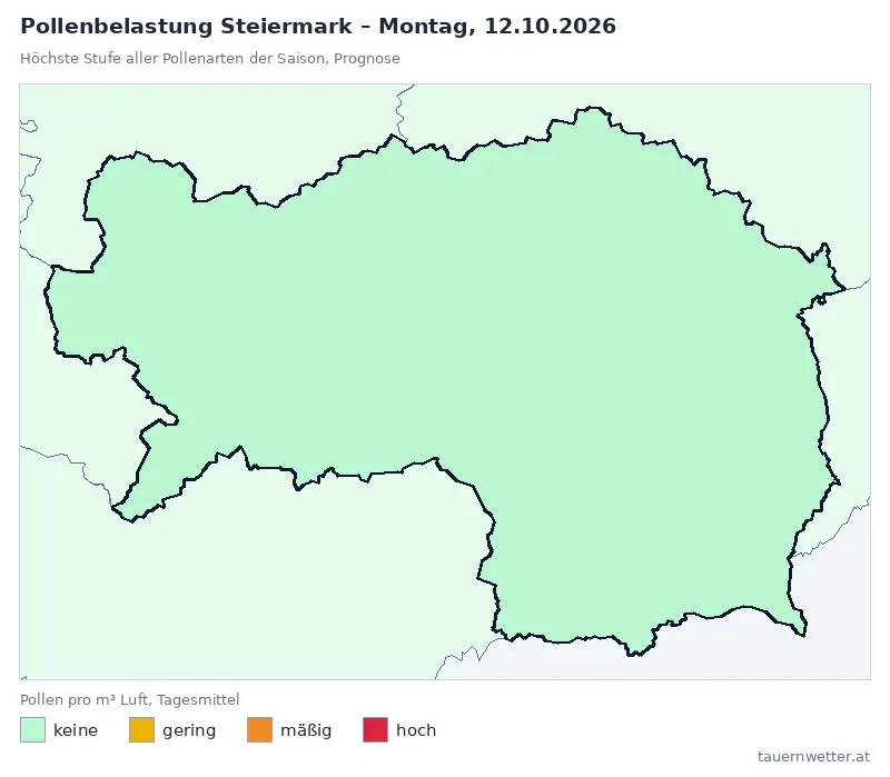 Pollenbelastung Steiermark Montag, 12.10.: Prognose, höchste Stufe keine