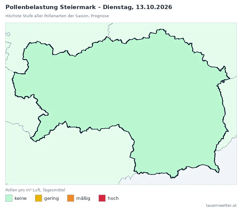 Pollenbelastung Steiermark Dienstag, 13.10.: Prognose, höchste Stufe keine