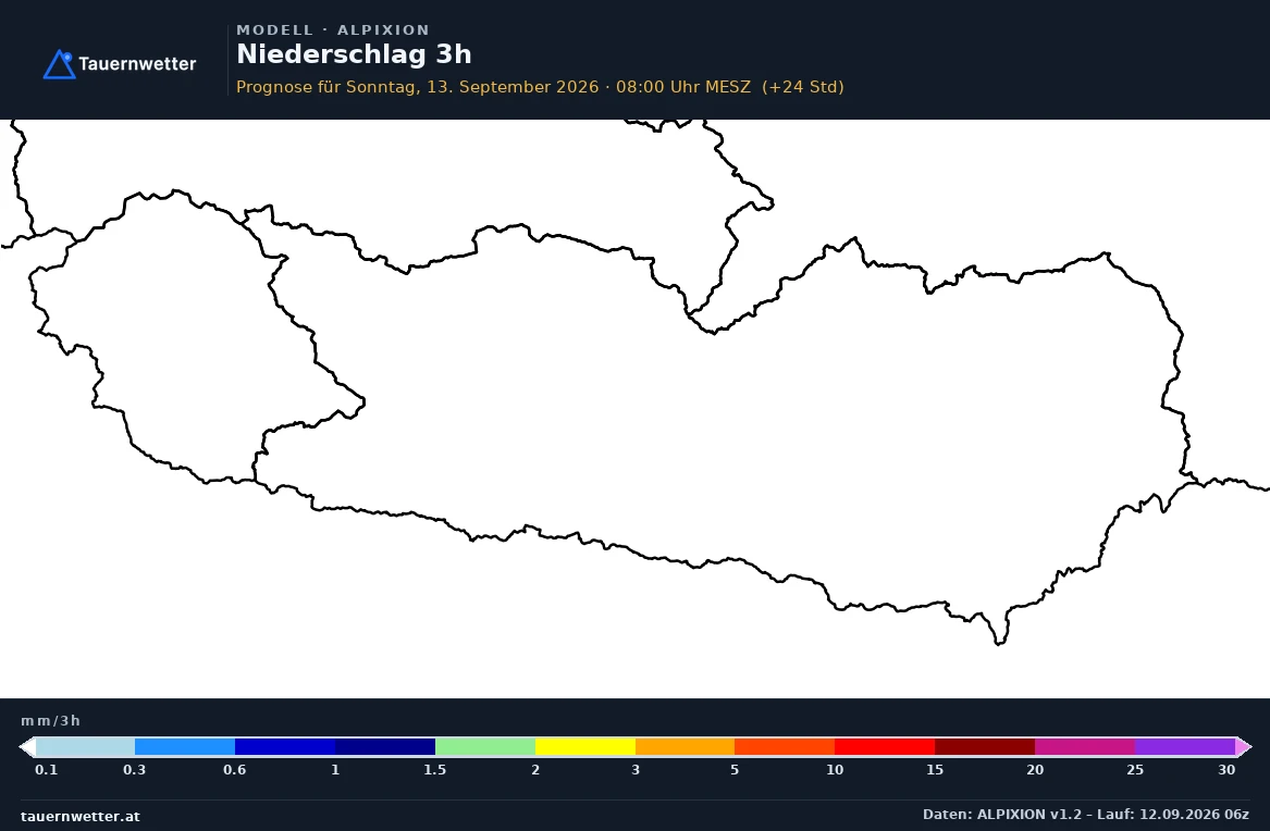 ALPIXION Modellkarte Niederschlag 3 h Kärnten und Osttirol, Vorhersage +24 Stunden