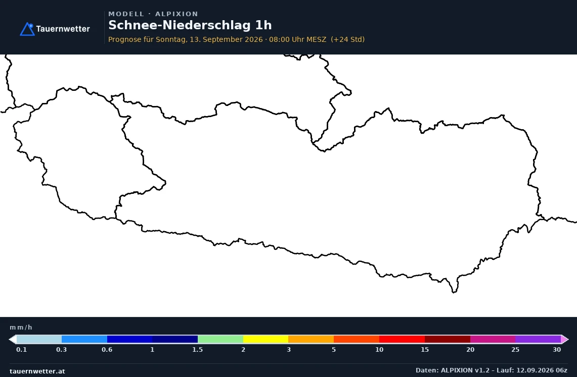 ALPIXION Modellkarte Schnee 1 h Kärnten und Osttirol, Vorhersage +24 Stunden