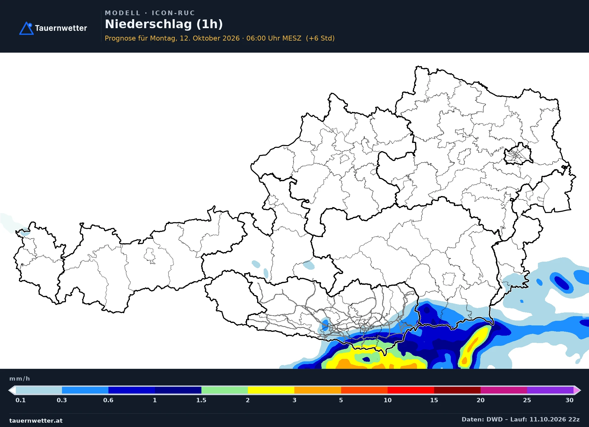 Prognosevideo Niederschlag: Vorschaubild der Niederschlagsprognose für die nächsten Stunden
