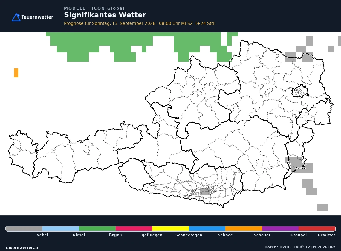ICON Global Modellkarte Signifikantes Wetter Österreich, Vorhersage +24 Stunden