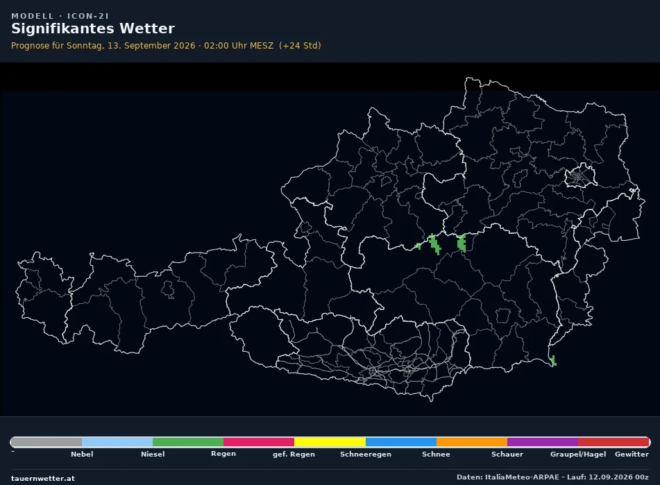 ICON-2I Modellkarte Signifikantes Wetter Österreich, Vorhersage +24 Stunden