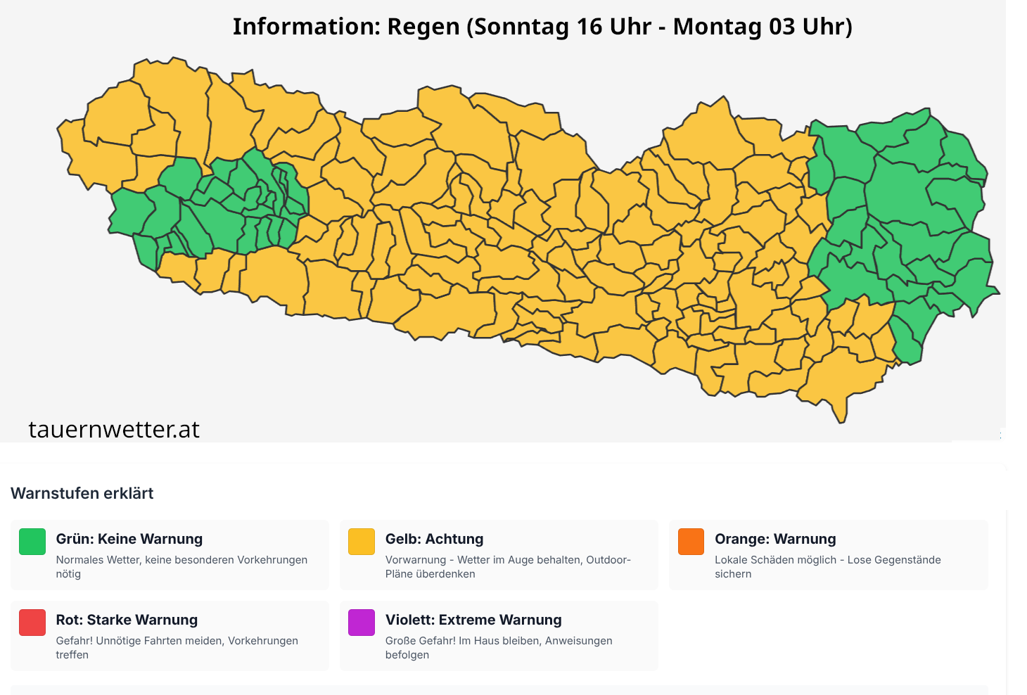 Regenwarnung für Kärnten