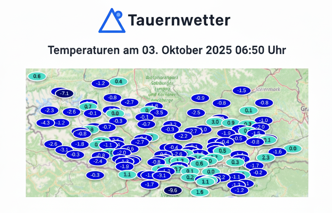 Temperaturen am 03. Oktober 2025 um 06:50 Uhr