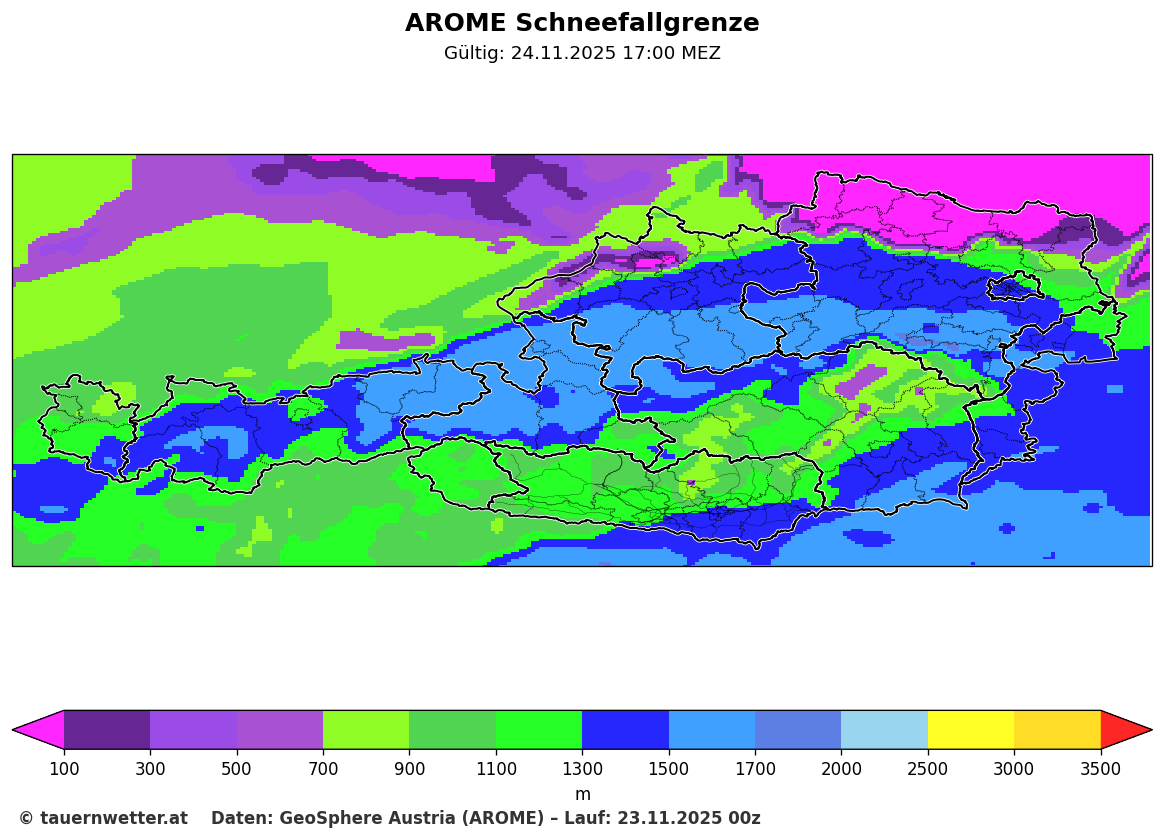 Prognostizierte Schneefallgrenze am Montag steigt auf 1000 bis 1400 Meter