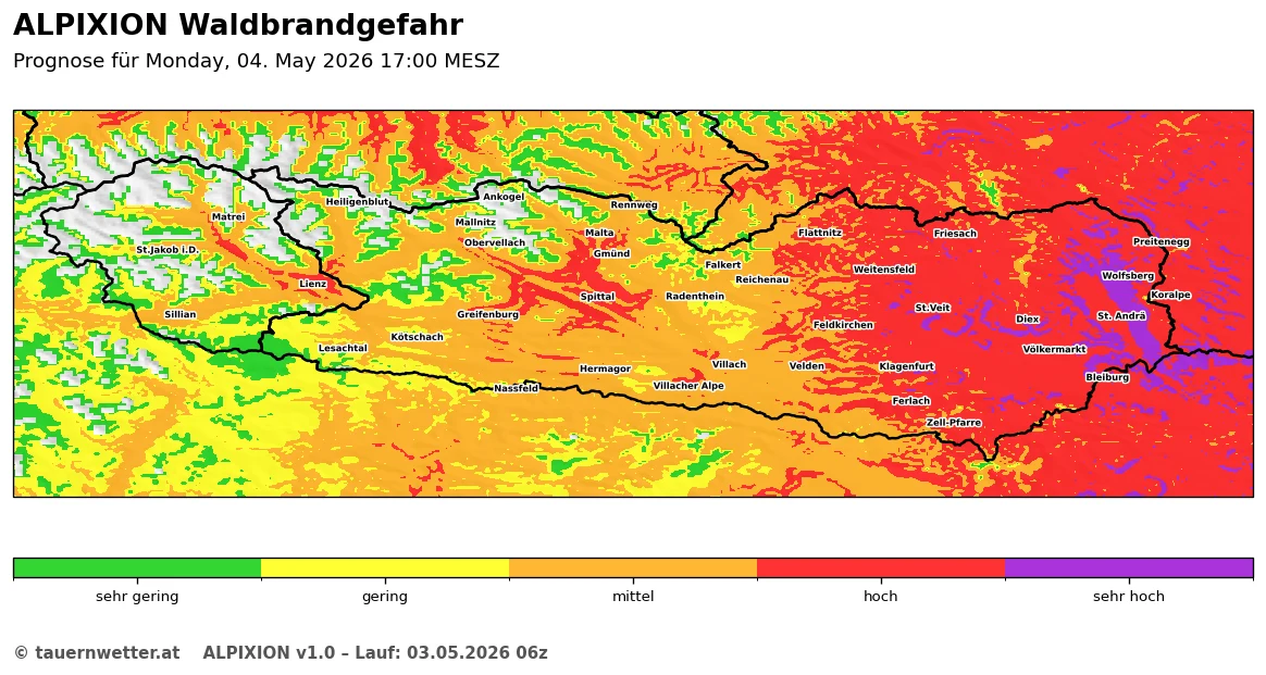 ALPIXION-Waldbrandgefahr Montagnachmittag 4. Mai 2026