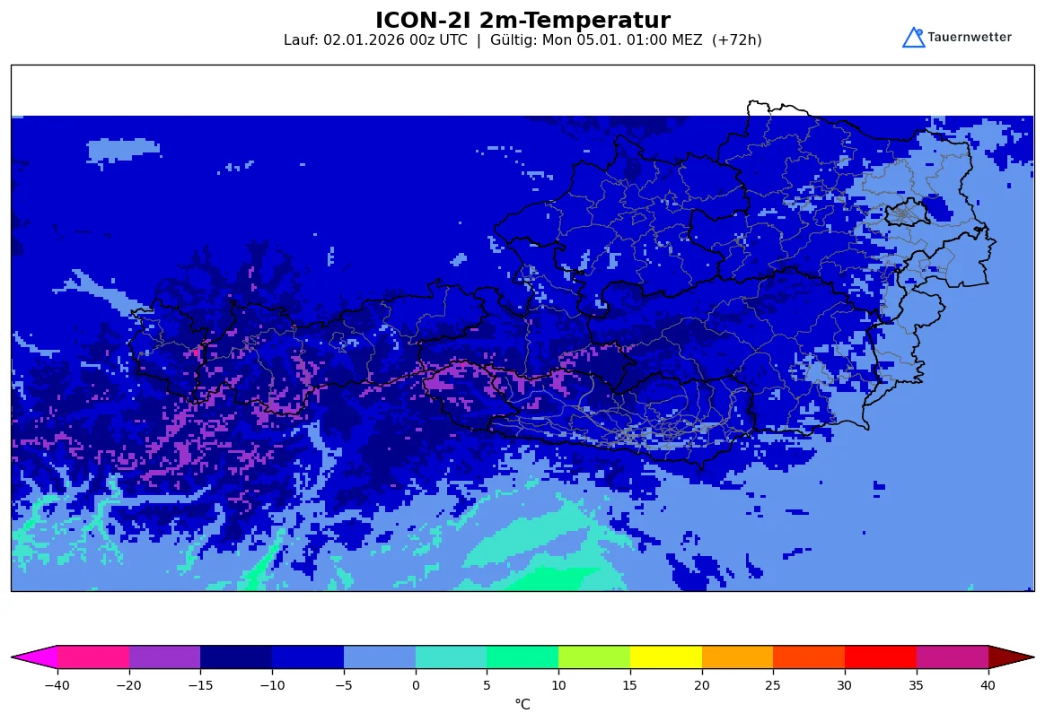 ICON-2I Temperaturprognose: Dauerfrost am Montag in Kärnten und Osttirol