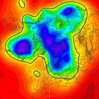 Polarwirbelsplit 2. Jänner 2025 - GFS Prognose 500 hPa