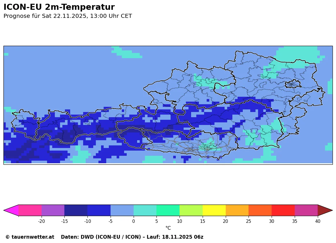 Höchstwerte Samstag 22. November 2025 - AROME Modell