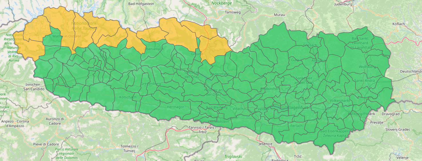 Informationskarte Schneefall am Montag