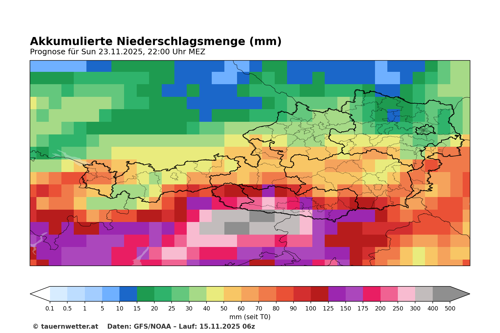 Prognostizierte Zugbahn des Italientiefs nach GFS-Modell NOAA