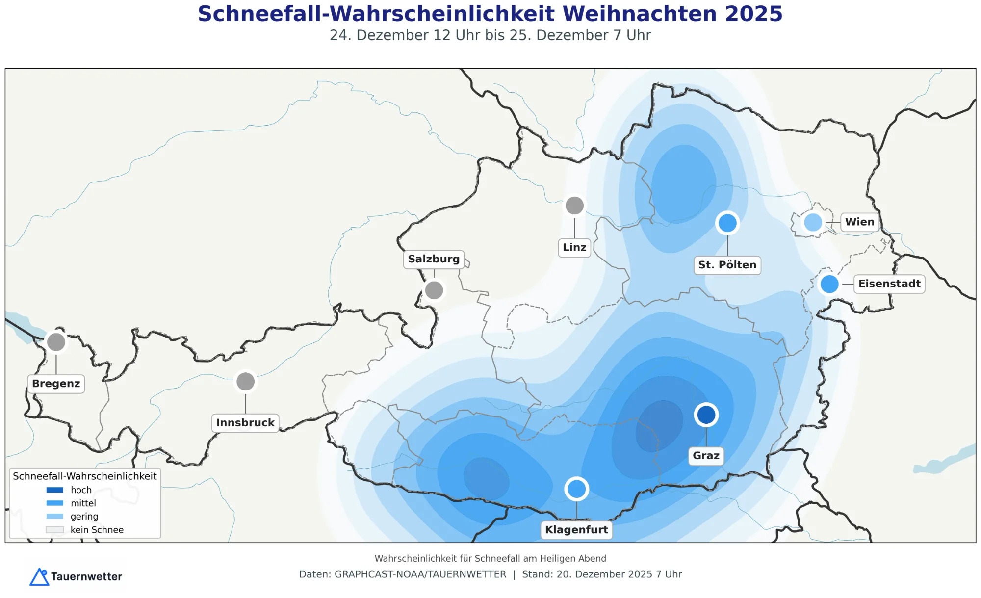 Neuschneemengen Weihnachten 2025 (Update 20.12.)