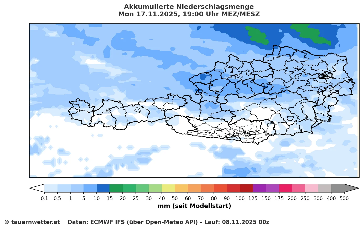 Niederschlagsprognose Kärnten und Osttirol bis 17. November 2025 - kein Niederschlag, kein Wintereinbruch in Sicht