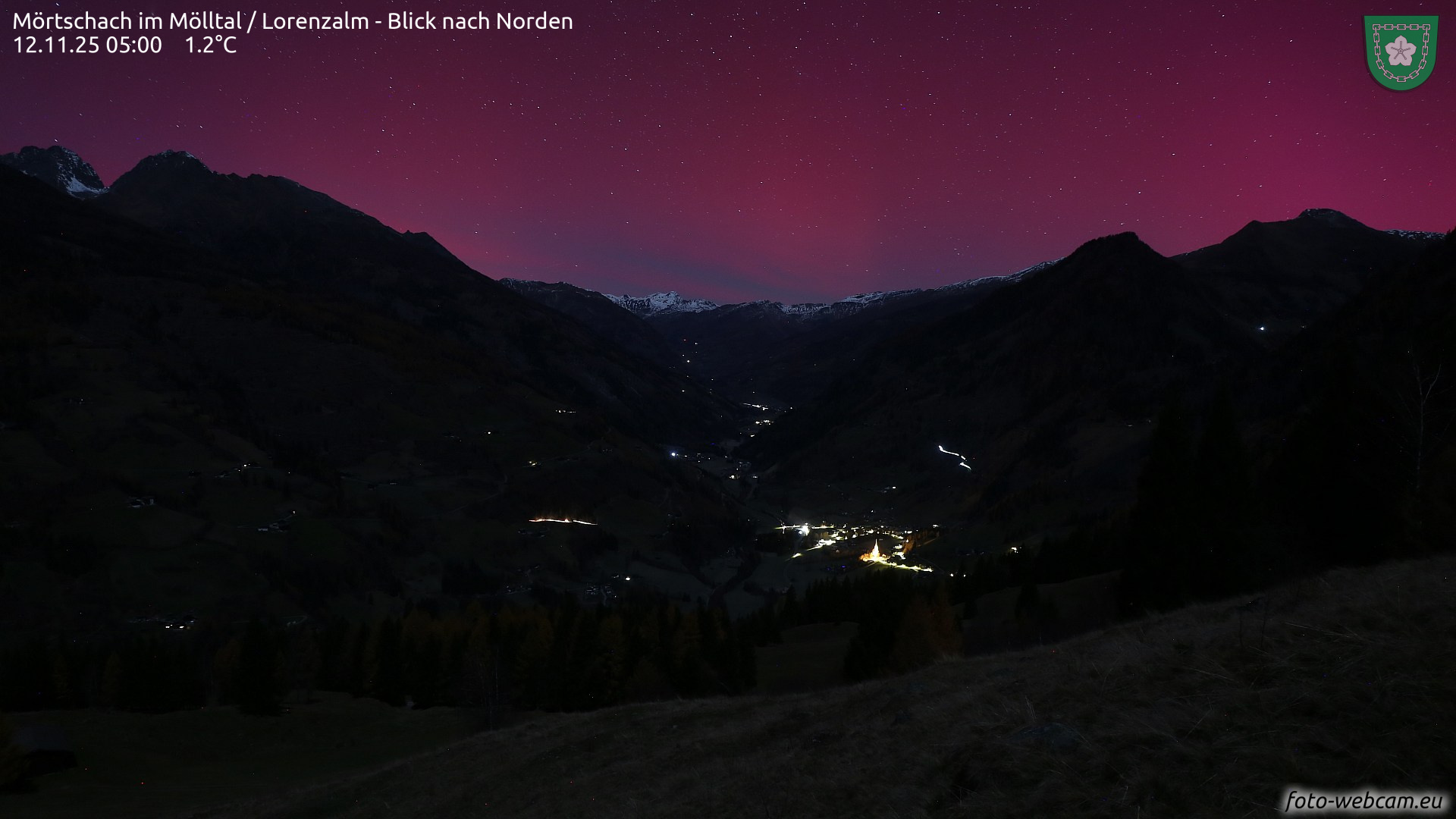 Grüne Polarlichter über Mörtschach mit Bergpanorama