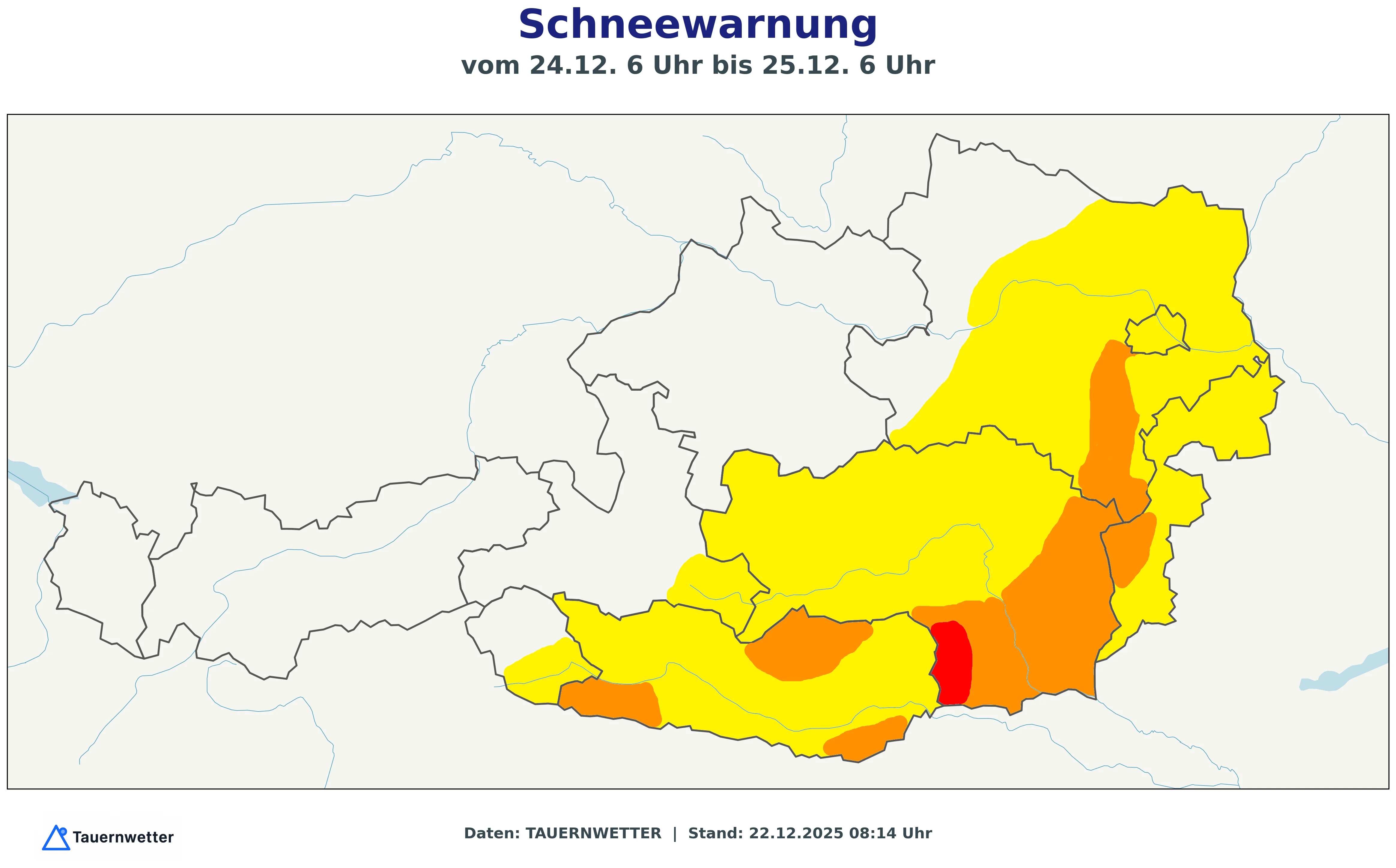 Tauernwetter Schneewarnung für Heiligabend 24.12. bis 25.12.2025