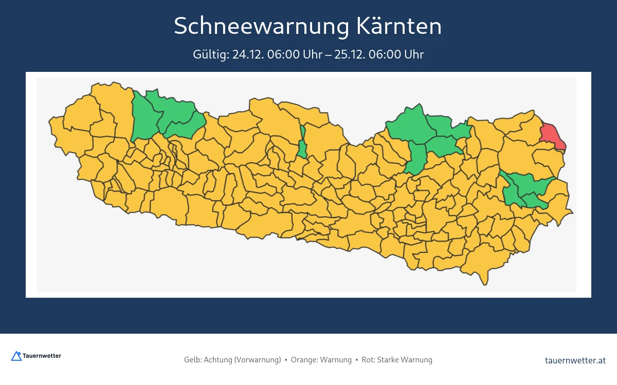 Schneewarnung Kärnten – Gültig 24.12. 06:00 Uhr bis 25.12. 06:00 Uhr