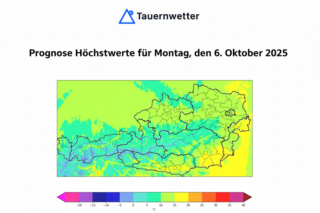 Prognose Höchstwerte für Montag, den 6. Oktober 2025