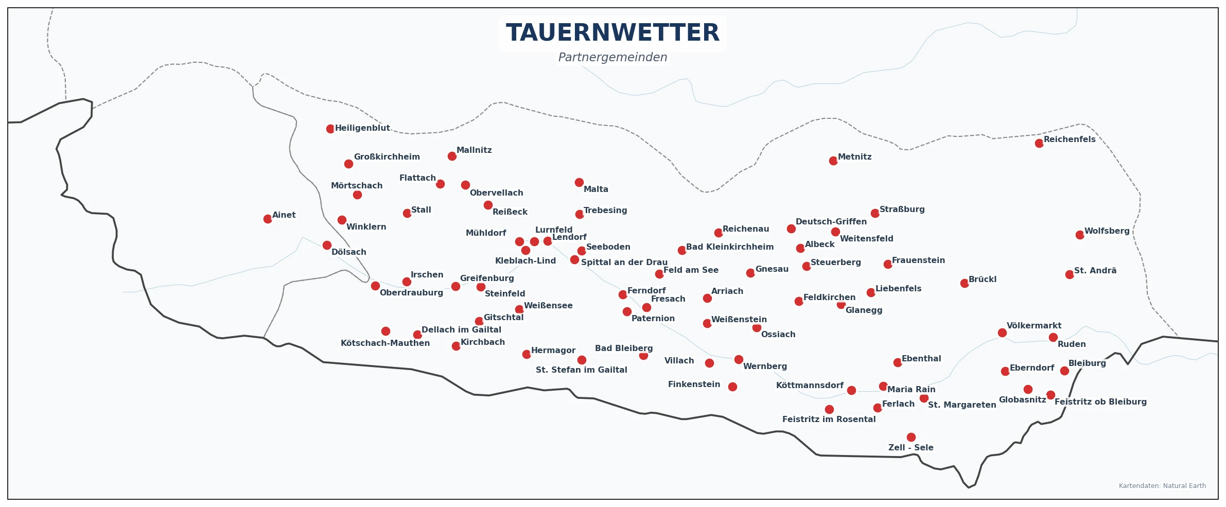 Tauernwetter Partnergemeinden – 71 Gemeinden in Kärnten und Osttirol, Stand 21. März 2026