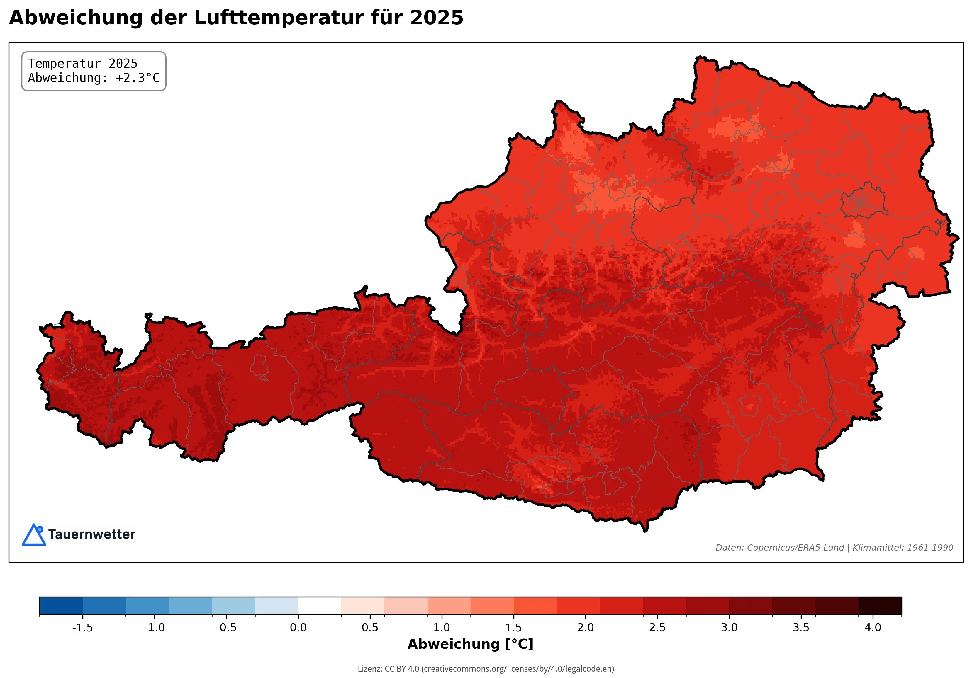 Temperaturabweichung Österreich 2025