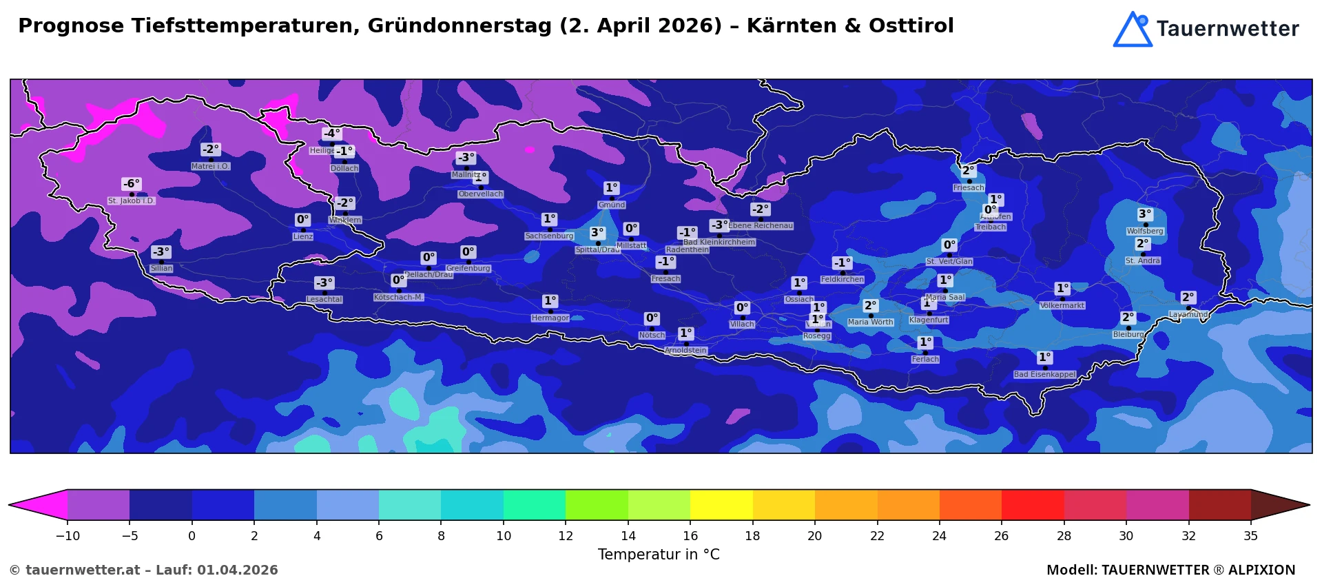 Tiefstwerte-Prognose für den Gründonnerstag, 2. April 2026