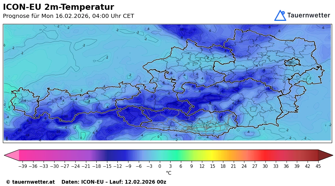 Tiefstwerte in der Nacht von Sonntag auf Montag – verbreitet unter minus 10 Grad