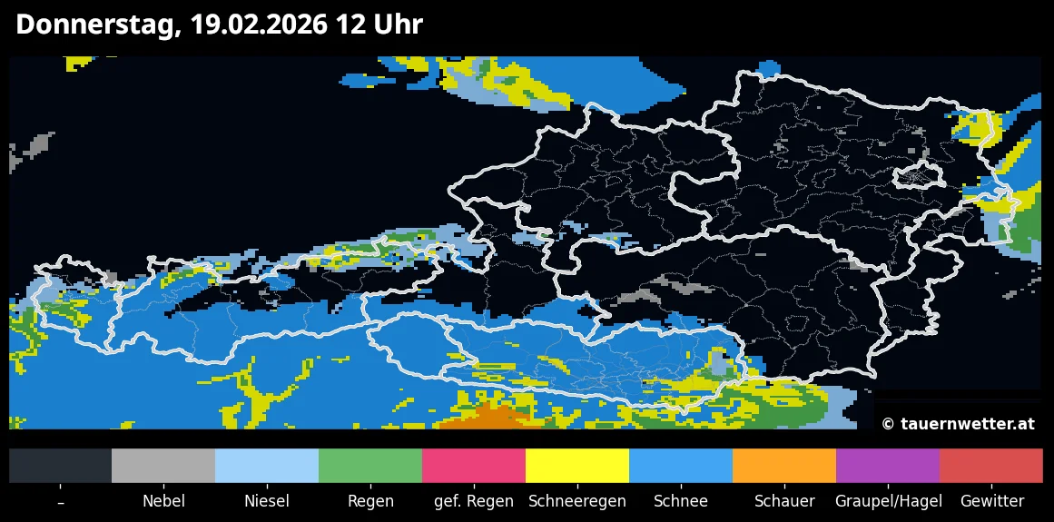 Erwarteter Niederschlag am Donnerstag, 19. Februar 2026 – Signifikantes Wetter für Kärnten und Osttirol