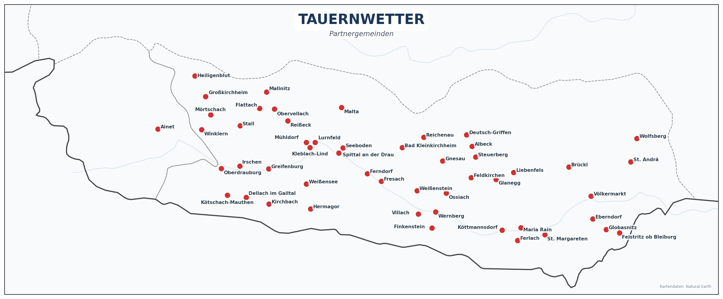 Karte der Tauernwetter Partnergemeinden in Kärnten und Osttirol