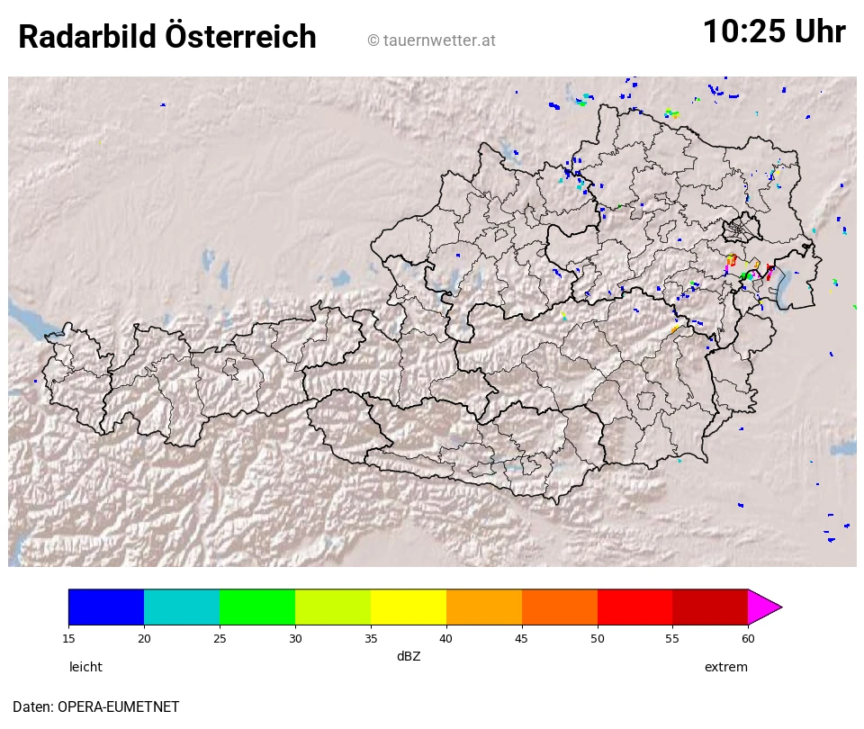 Wetterradar Österreich, Auerbach rot markiert