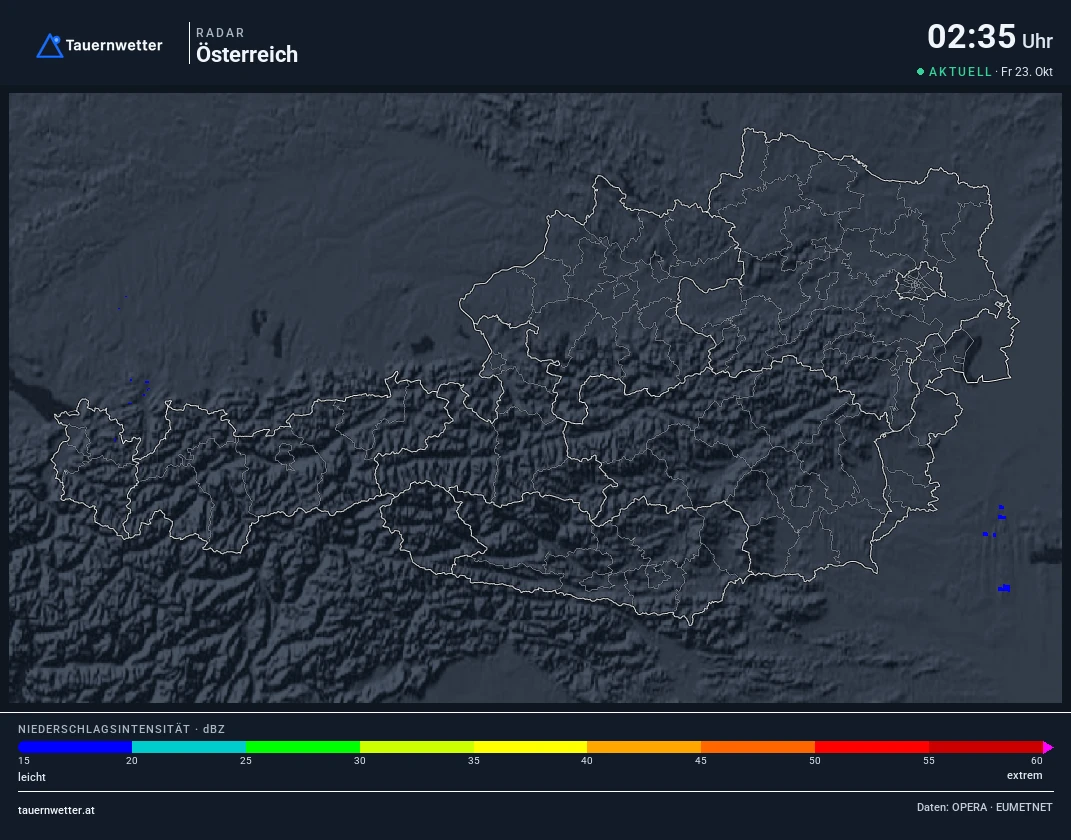 Wetterradar Österreich, Lofer rot markiert