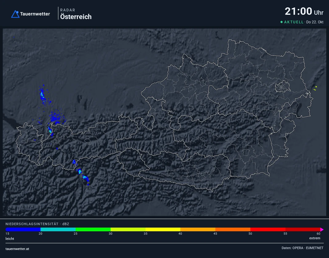 Wetterradar Österreich, Heugraben rot markiert