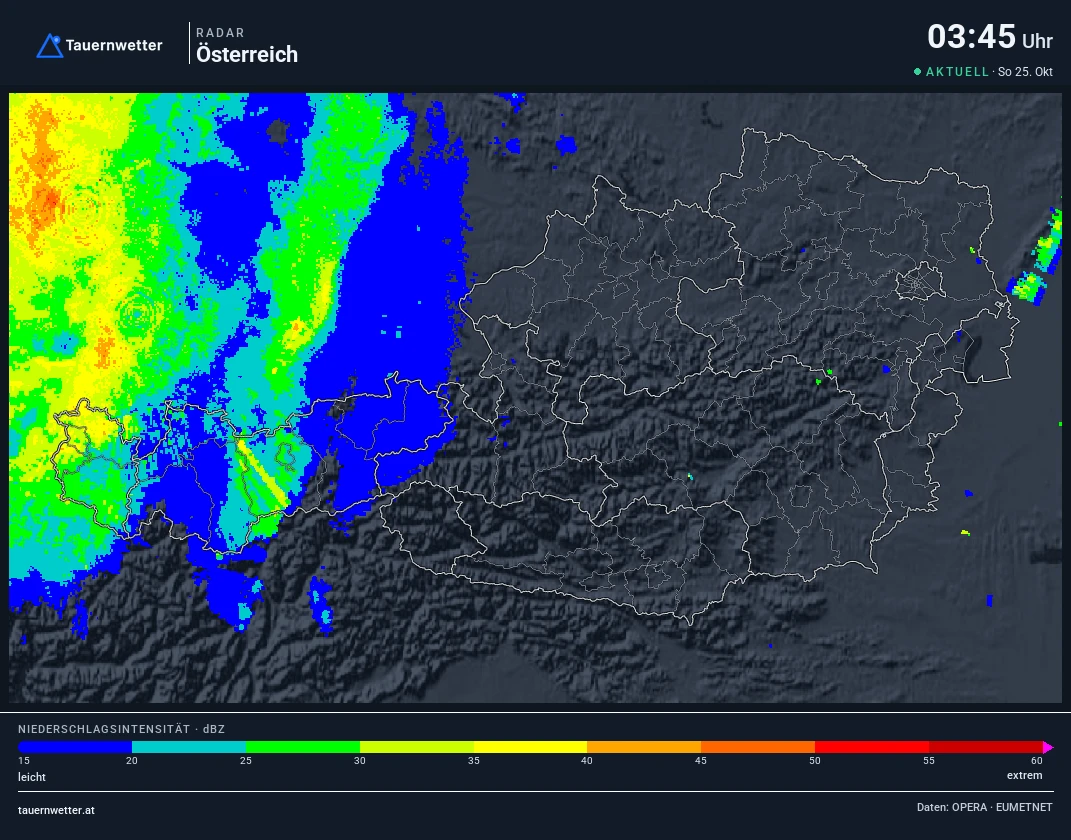 Regenradar Salzburg: Niederschlag der letzten 5 Minuten, Ausschnitt Salzburg und Umgebung