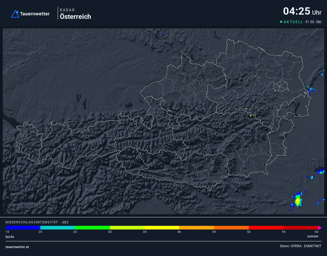 Regenradar Salzburg: Niederschlag der letzten 5 Minuten, Ausschnitt Salzburg und Umgebung